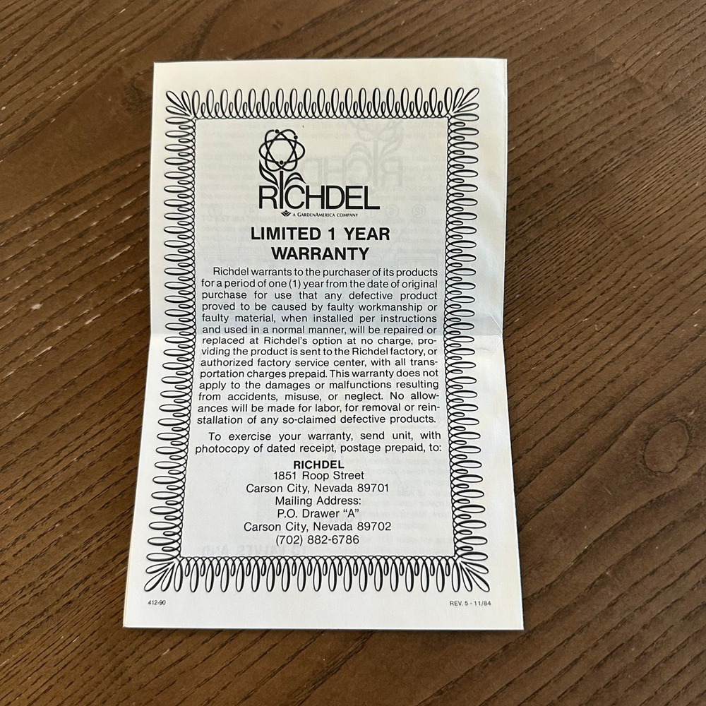 Richdel R412PR Watertimer 12 Station Sprinkler Control Manual Instructions